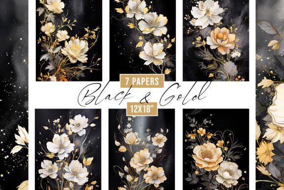 Black & Gold Floral Backgrounds for Elegant Creative Projects