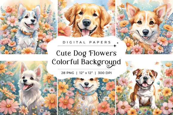 Cute Dog Flowers Colorful Backgrounds for Creative Projects
