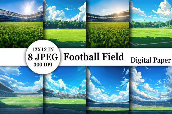 Football Field Digital Paper Backgrounds: 8 Seamless Patterns