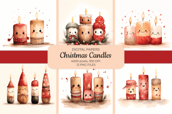 Watercolor Christmas Candles Backgrounds for Festive Design