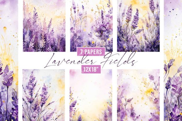 Watercolor Lavender Field Backgrounds for Creative Projects